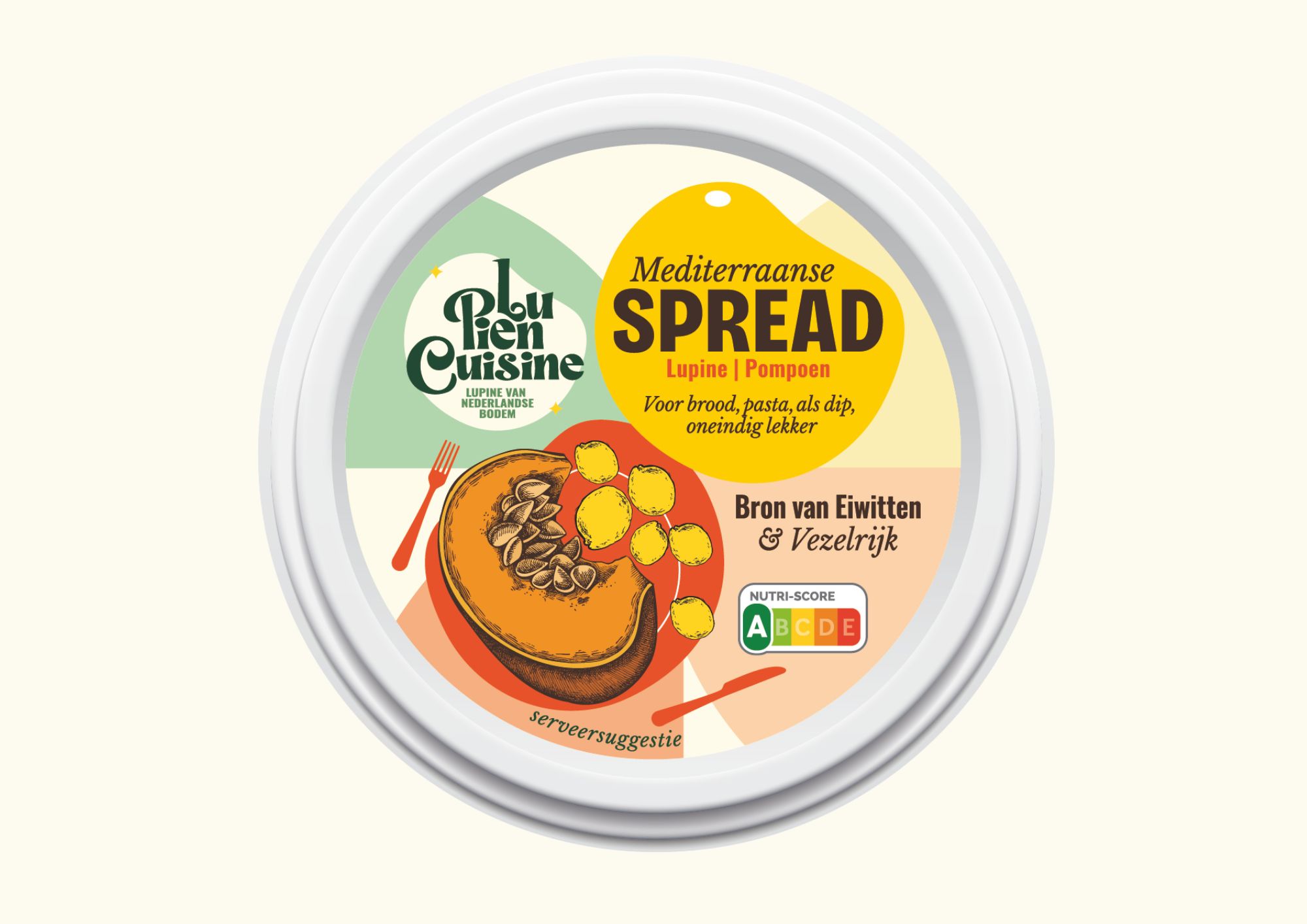 Mediterraanse spread - lupine met pompoen in 17- grams verpakking en 350 gram (bakje met seal)